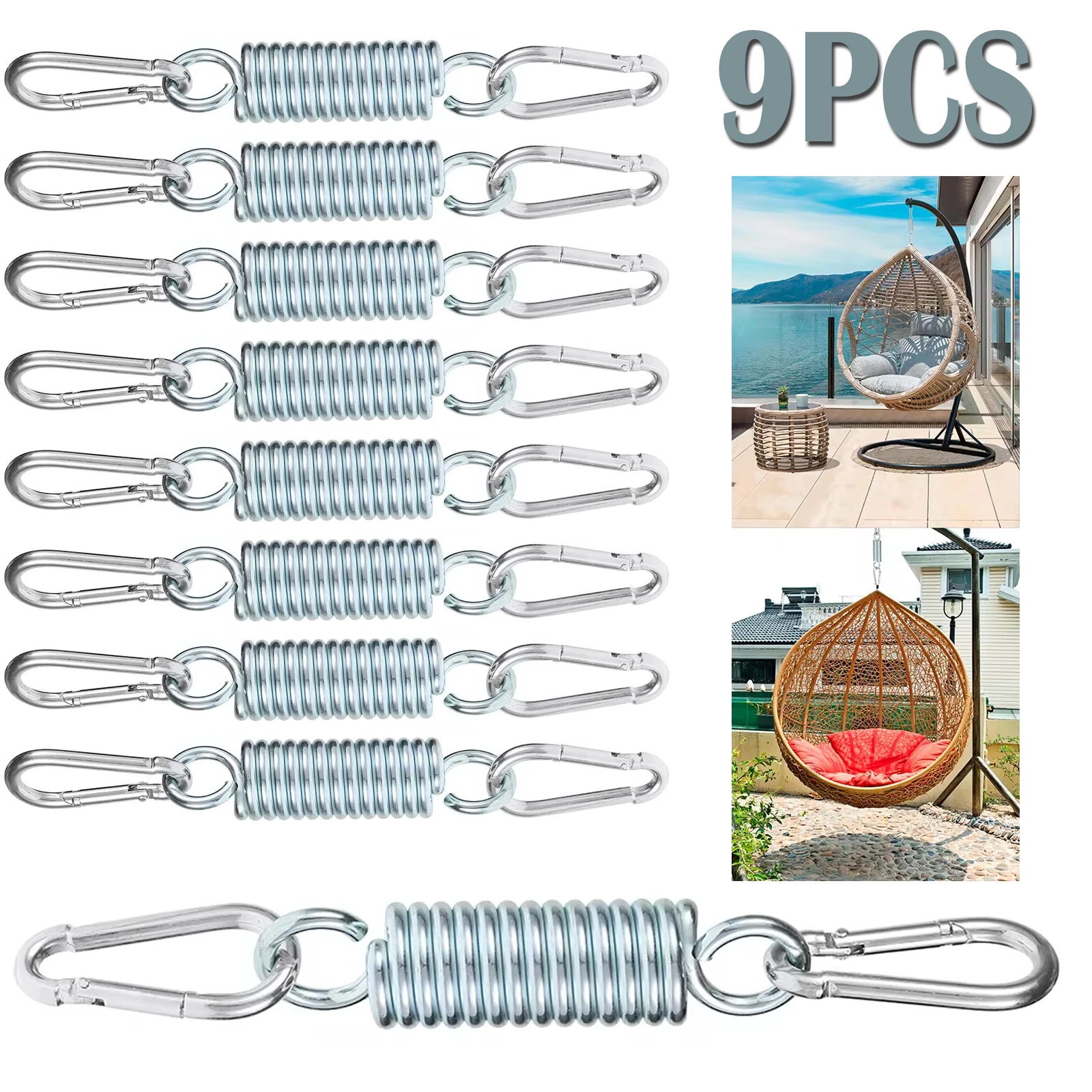 9PCS/1PCS Hammock Chair Hanging Kit with 2 Carabiner Snap Hooks Heavy Duty with 550 LB Capacity Swing Spring for Swinging Chair