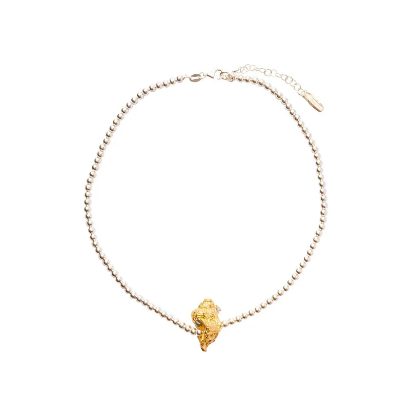 

2025 Fashion French Conch Brass Gold-Plated & Matte Silver Bead Statement Jewelry Set - Ladies' Necklace & Bracelet Luxury Gift