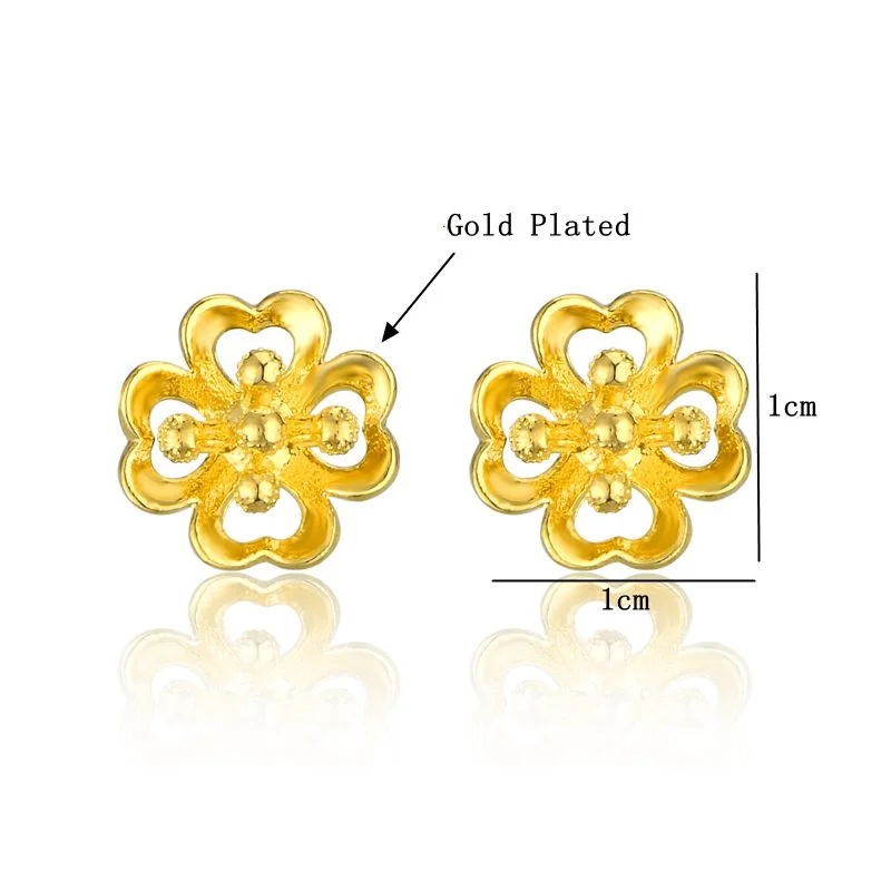 1 Pair Small Golden Flower Earrings for Women Gold Plated Mini Stud Earrings Wholesale Korean Wedding Jewelry