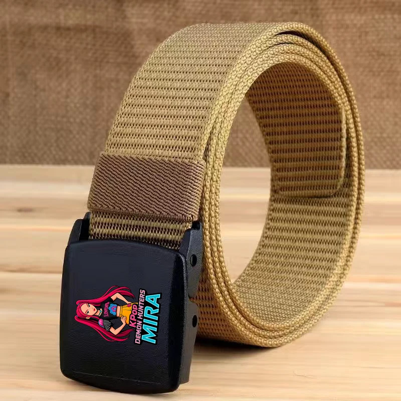 KPop デーモンハンターズ ルミ レディース キャンバスベルト アニメ アウトドア 旅行 ドレスアップベルト ナイロン カジュアル 学生 軍事訓練 布ベルト