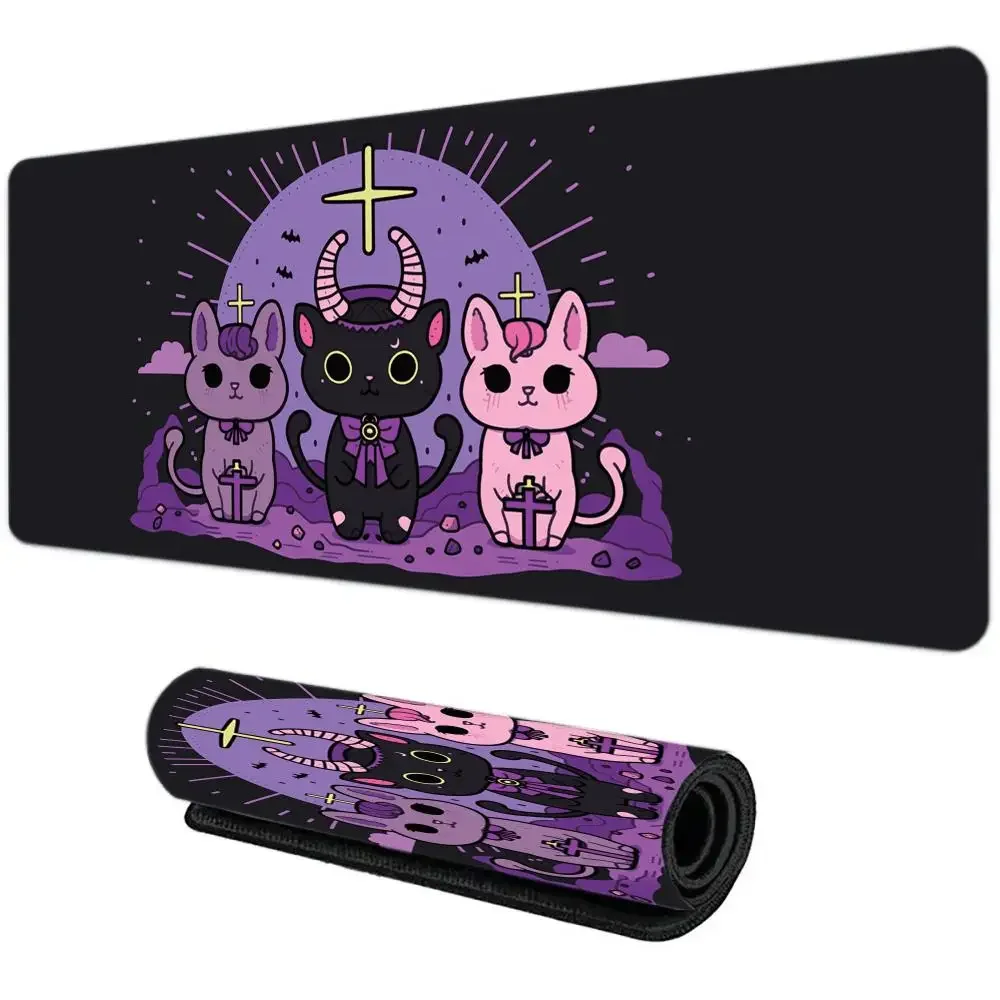 Pastel Goth Cat Mouse Pad Large Computer Office Game Table Mats XXL HD Rubber Anti-slip Gaming Keyboard Mousepads Long Desk Pads