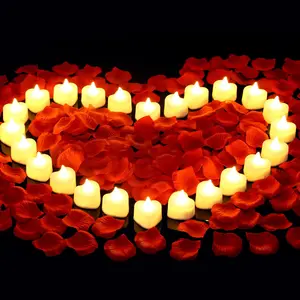 24/48 Pack Heart Shaped LED Tea Lights Candles with Artificial Rose Pe