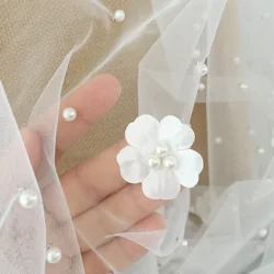 3D Flower Pearl Studded Mesh Fabric, Sewing Lace, Wedding Dress, High Set, DIY Accessories, RS4058