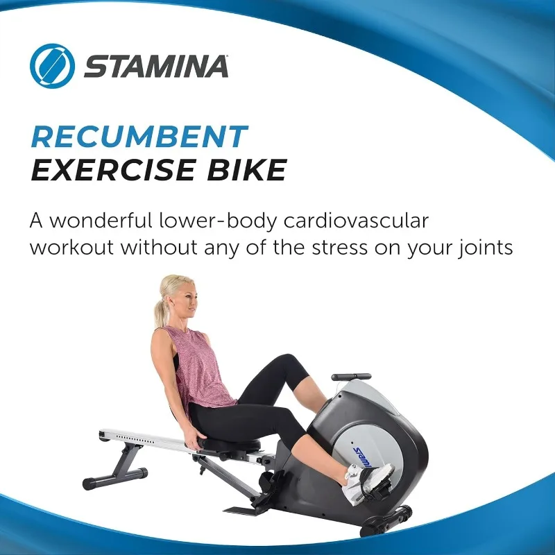 Stamina Conversion II Cyclette reclinata e vogatore - Macchina cardio con app Smart Workout - Cyclette