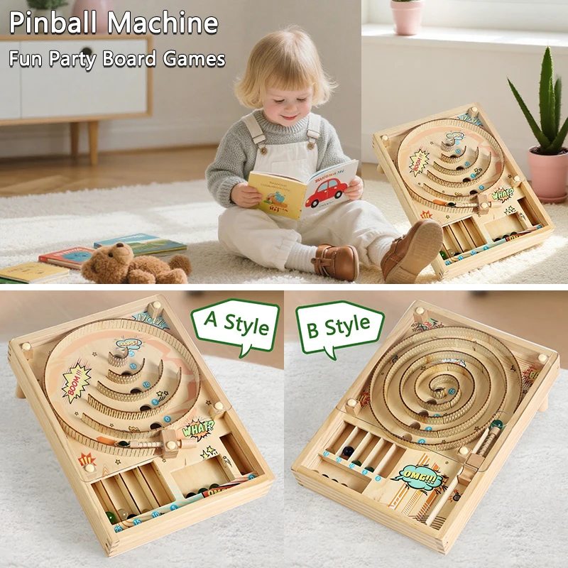 

Wooden Pinball Machine Board Games Flipper Automat Mini Pinball Brain Teaser Pinball Table Game Party Social Adult Kids Toy Gift