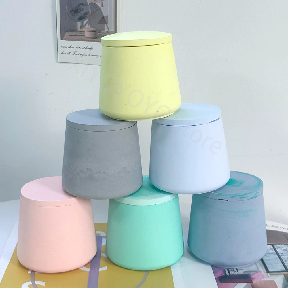 Round Candle Jar Concrete Silicone Mold Storage Box with Lid Plaster Resin Casting Mould Flower Pot Cement Mold Home Craft Decor
