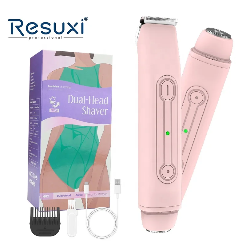 

New Resuxi 462 Women 2 in 1 Electric Shaver Bikini Trimmer IPX6 Waterproof Wet Dry Use Body Hair Facial Hair Remover for Face