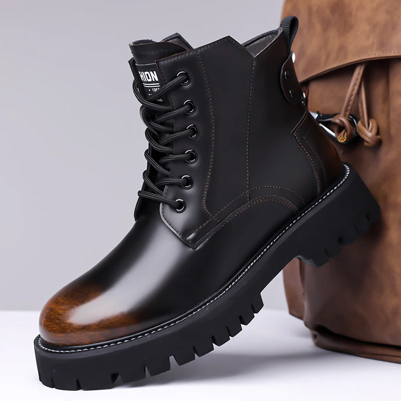 Autumn  Winter New Style Gradient Color Men High Top Cotton Shoes Warm High-end Anti Slip Motorcycle Boots
