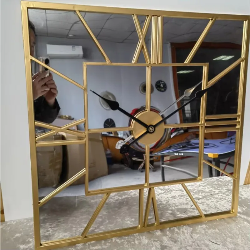 50cm New Large Metal Metallic Wall Art Luxury Mirrored Clock Customized Home Decor Dropshiping 2025 Decoration Watch Bulk Orders