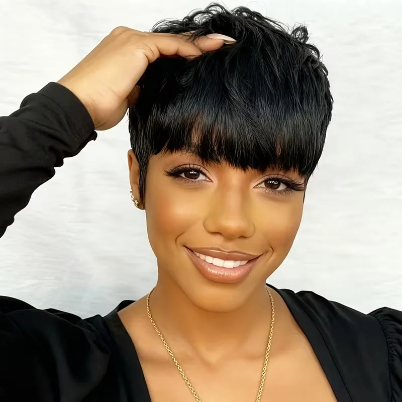 Pelucas de corte Pixie para mujeres Pelucas de cabello humano con corte Pixie Pelucas de capas cortas hechas a máquina