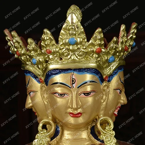 24cm LARGE # GOOD-Buddhist Buddhism efficacious Safety Nepal Gold-plated Mother Langjiama brass Buddha statue