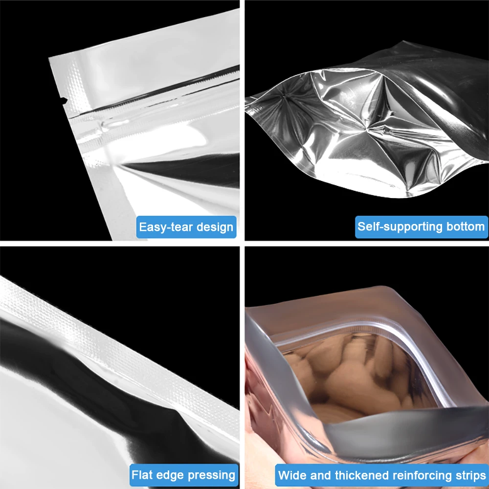 100 個シルバーアルミ箔ジップロック包装袋スタンドアップ再密封可能な光沢のある箔プラスチック熱シール保存ポーチ