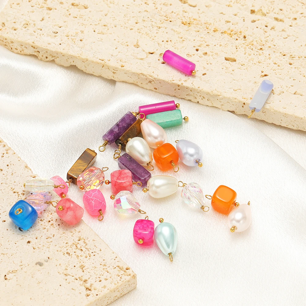 10 قطعة الفولاذ المقاوم للصدأ مستطيل حجر المعلقات اللؤلؤ سحر DIY بها بنفسك صنع المجوهرات بوهو أقراط إكسسوارات عقد بالجملة