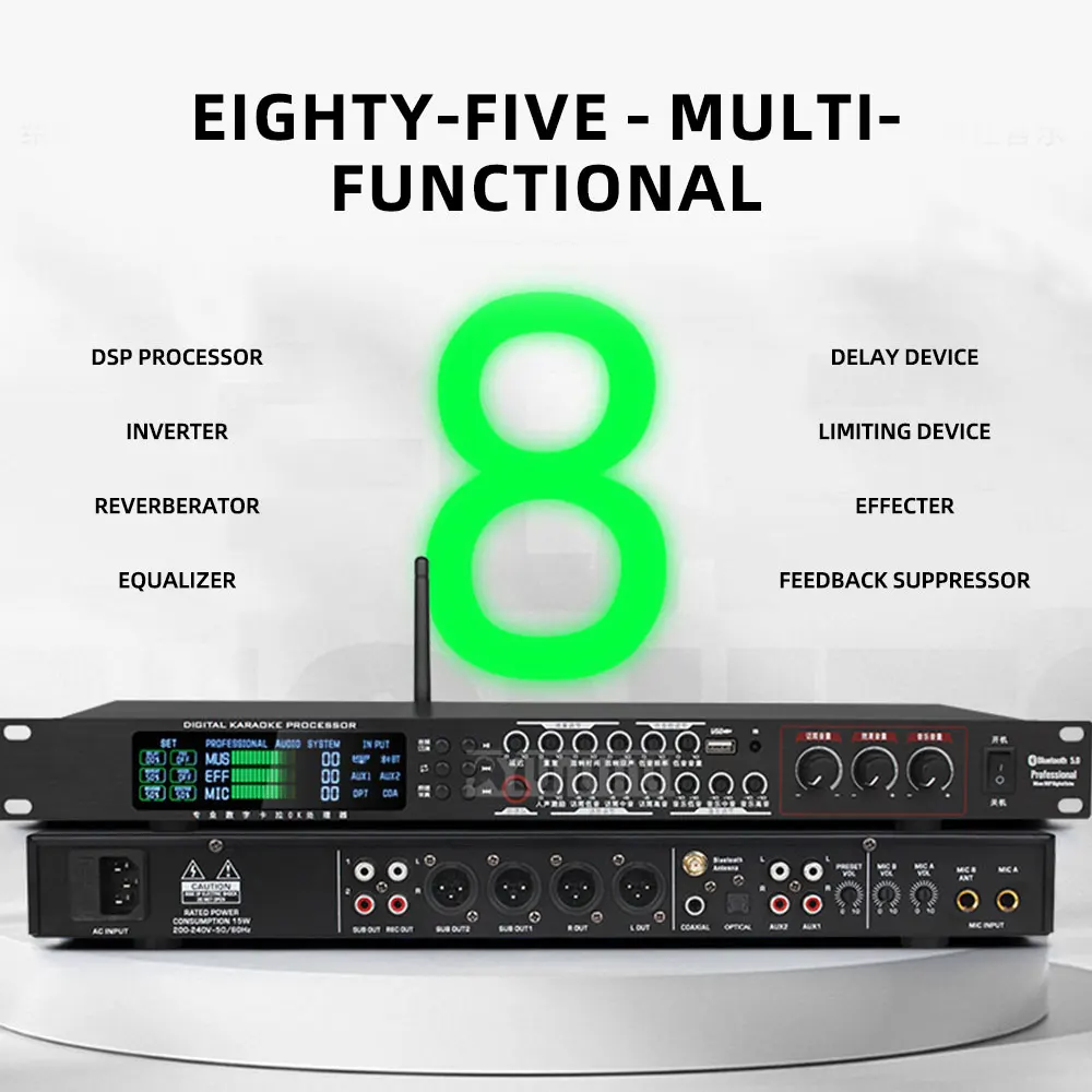 High-End KTV Digital Preamp Processor with Reverb, Vocal Exciter & Equalizer, Home Karaoke Pre Tuner