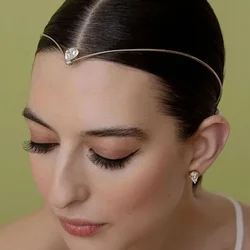 Fashion V Shape Forehead Headband Bohemian Bridal Hair Accessories Simple Water Drop Rhinestone Head Chain Wedding for Women