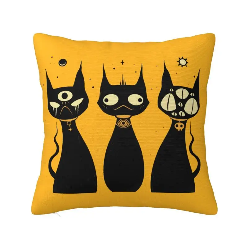 Custom Three Creepy Cute Black Cats Goth Art Pillow Case 40x40cm Cushions Cover Square Pillowcase