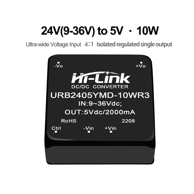 

Hi-Link 10W 9-36Vdc URB2405YMD/URB2412YMD-10WR3 24V to 3.3/5/9/12/15/24Vdc Isolated Output Power Converter Supply Module