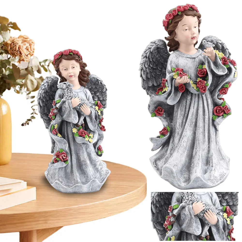 

Angel Statue Resin Angel Figurine Waterproof Outdoor Garden Decoration Angel and Bird Garden Ornaments for Patio Lawn