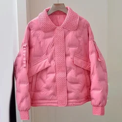 Over Size Puffer Coat Women Loose Outwear Female Turn-Down Collar Casual White Duck Down Jacket 2024 New Autumn Winter