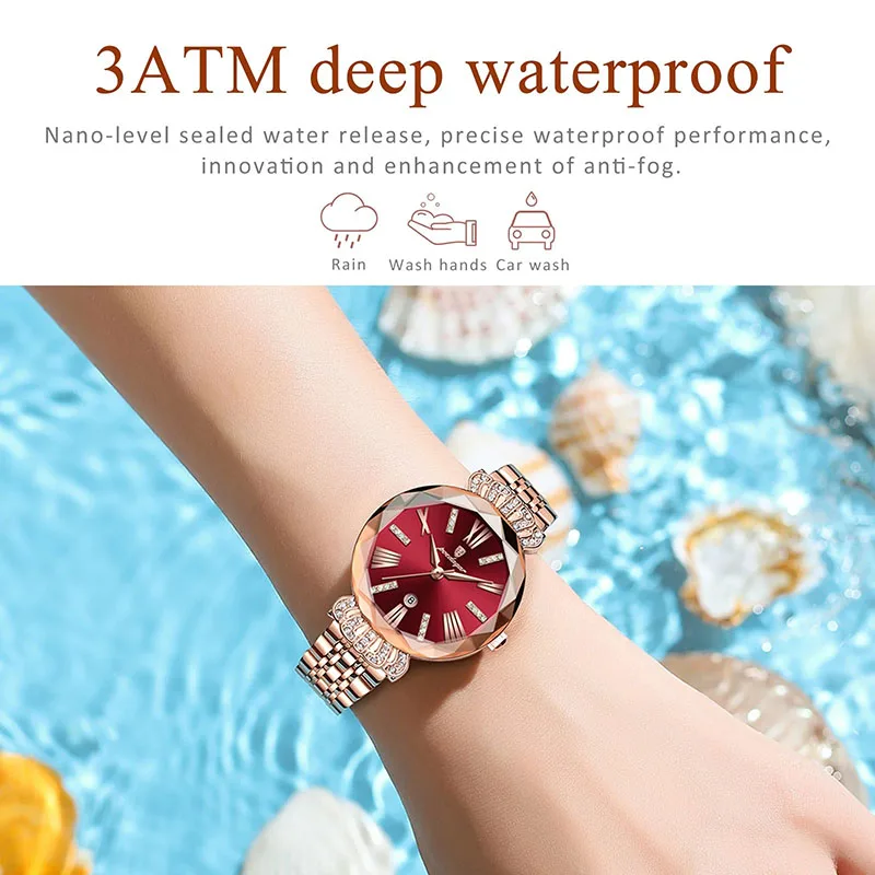 New Diamond Dial Women Watches Top Brand Luxury Style Waterproof Woman Watch 2024 Rose Gold Stainless Steel Calendar Dress Clock