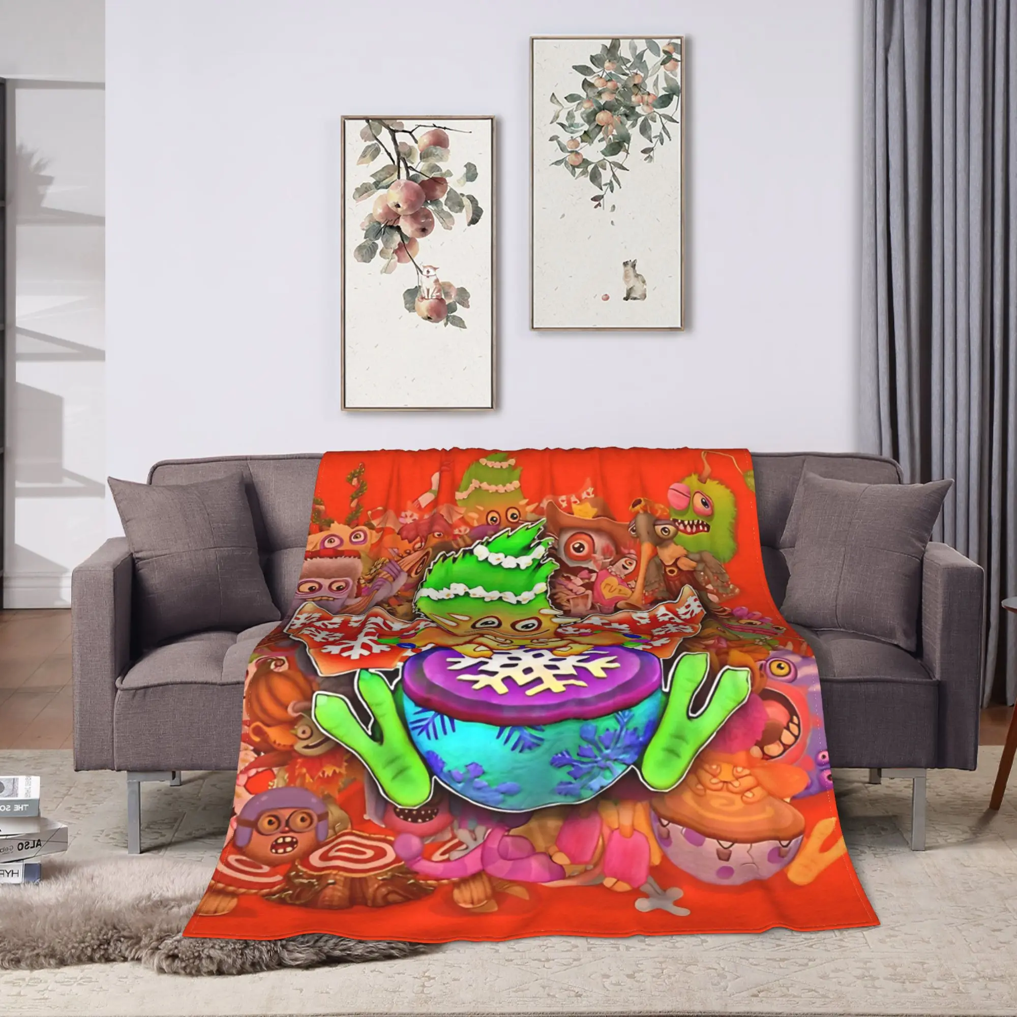 My Singing Monsters character Potbelly Super Soft Blanket  Street Trend Couch Chair Flannel Bedspread Sofa Bed Cover