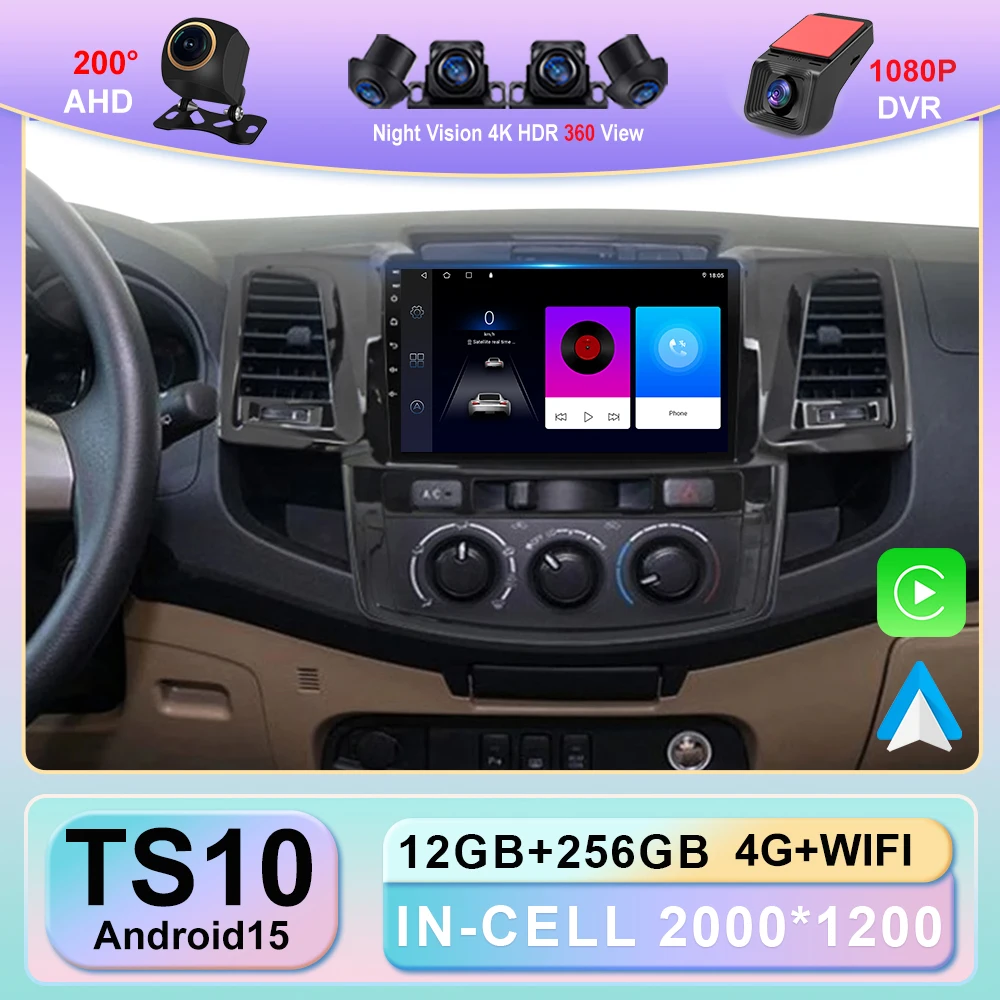 

Android 15 для Toyota Fortuner Hilux MT 2012 2014 2015, автомобильный радиоплеер, беспроводной Android, авто стерео головное устройство, стереосистема Carplay
