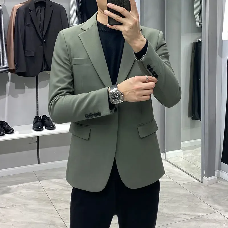 Slim Fit Oversize Cropped Plus Big Size Coat Men\'s Suit Jackets Thin Male Blazer Short Menswear Original Simple Breasted Summer