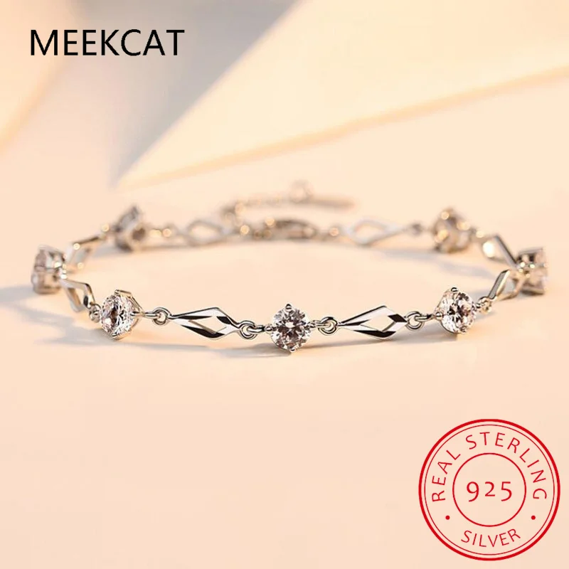 Solid 925 Sterling Silver Moissanite Tennis Bracelet for Women Lab Diamond Rhombus Bracelet for Engagement Party Gift