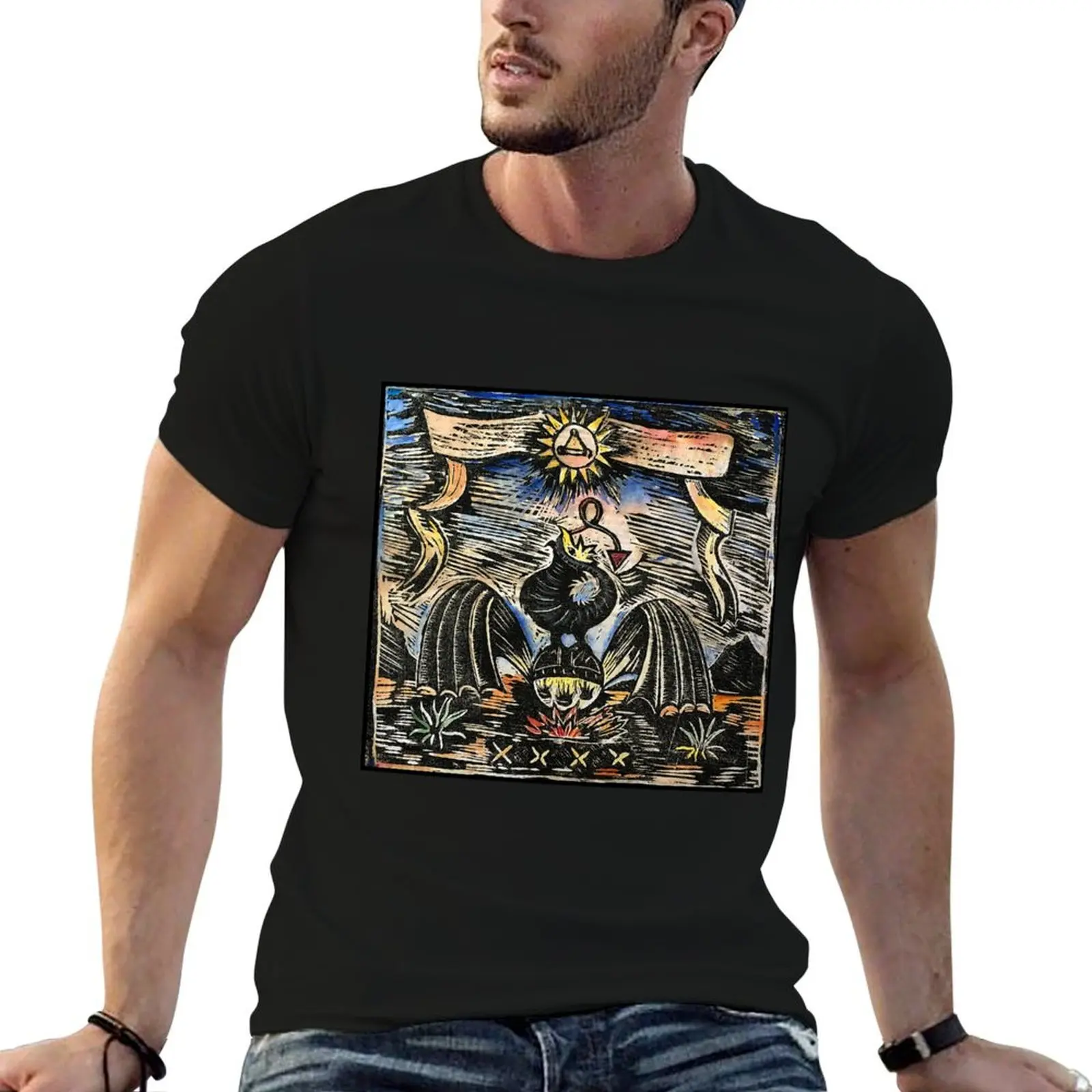 Wood block print Alchemy T-Shirt t shirts for man pack cotton men t shirt cotton 100% anime tshirt T-shirt