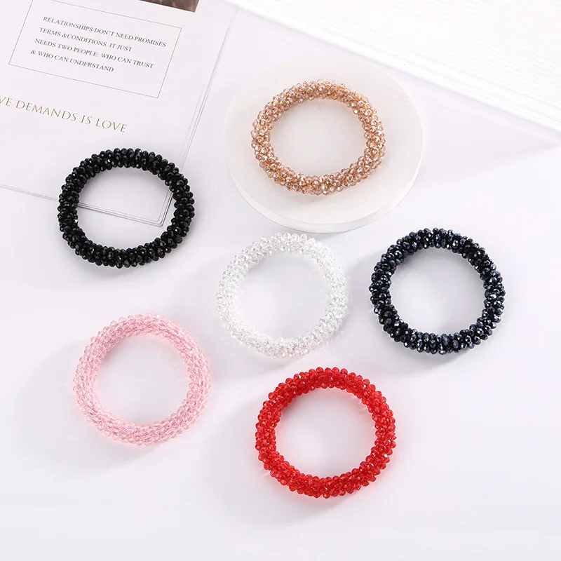 Fashion Shiny Crystal Hair Band Luxury Colorful Elastic Hair Rope for Women Girls High Ponytail Headband Headdress Accessories