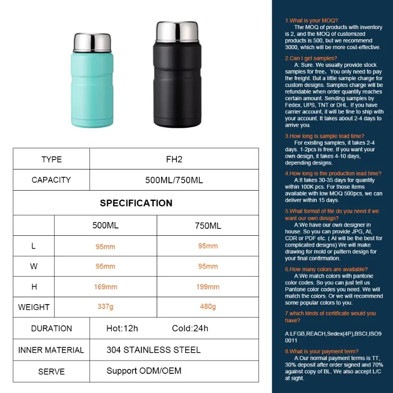 Customized stainless steel food thermos 12-24 hours vacuum lunch box hot container soup can insulated thermos
