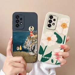 Phone Case For Samsung Galaxy A73 5G Matte Liquid Silicone Back Cover For SamsungA73 A 73 5G Cute Cartoon New Design Style Shell