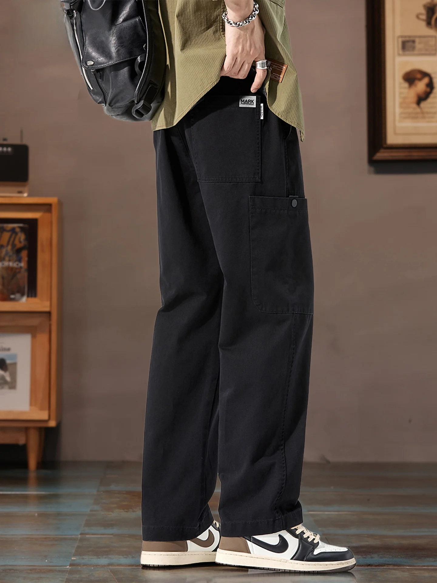 

Мужские повседневные хлопковые брюки Mark Fairwe, свободные брюки прямого кроя, рабочая одежда, брюки длиной до пола, модная осенняя одежда