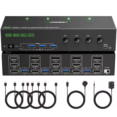 Triple-monitor HDMI/DisplayPort KVM switch for 4 computers — Best advanced multi-monitor option