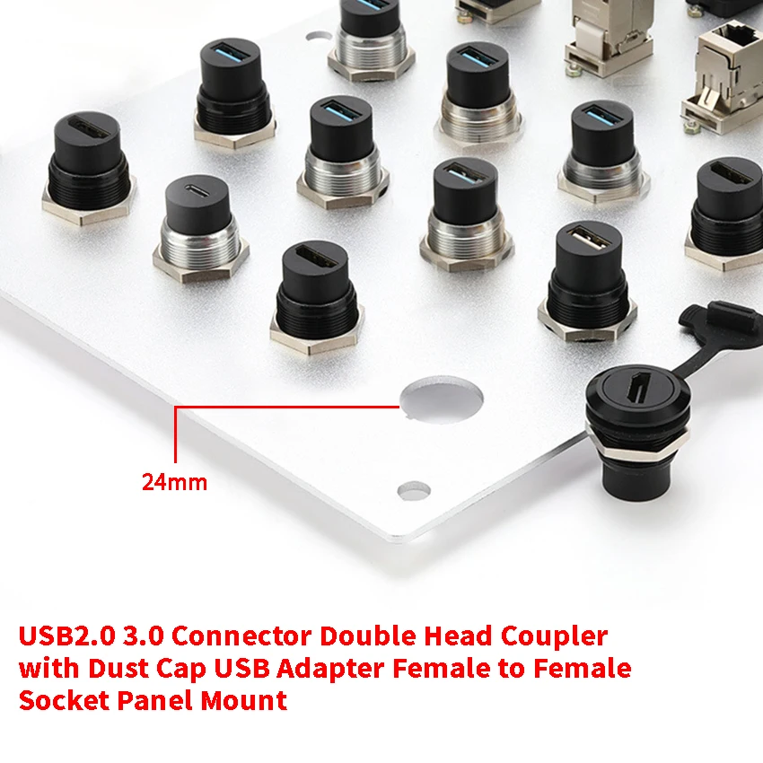 

1pcs Metal Round Socket Module Straight Through Network USB2.0 3.0 HDMI Type-C Connector Panel Mounting