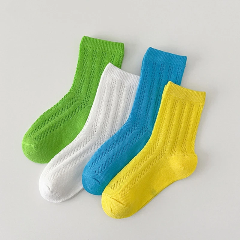 4 Pairs Kids Boys Girls Breathable Socks Solid Color Warm Soft Children Socks for 0-12Y Baby Home Outdoor Quick Dry Cotton Socks