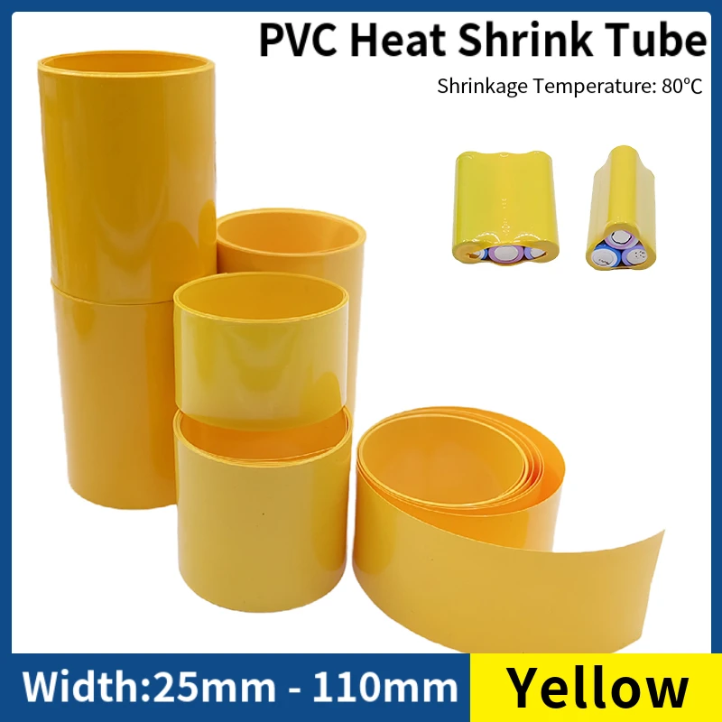 18650 Lipo Battery PVC Heat Shrink Tube Pack 25mm ~ 110mm Insulation Film Wrap Lithium Case Protection Cable Sleeve Yellow