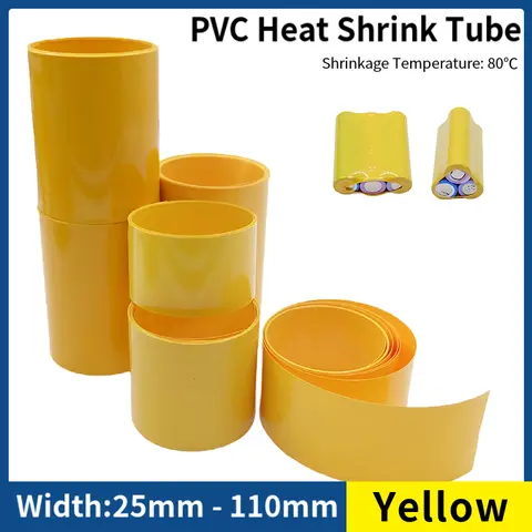 18650 Lipo Pil PVC Isıyla Daralan Tüp Paketi 25mm ~ 110mm Yalıtım Filmi Sarma Lityum Kılıf Koruma Kablo Kılıfı Sarı