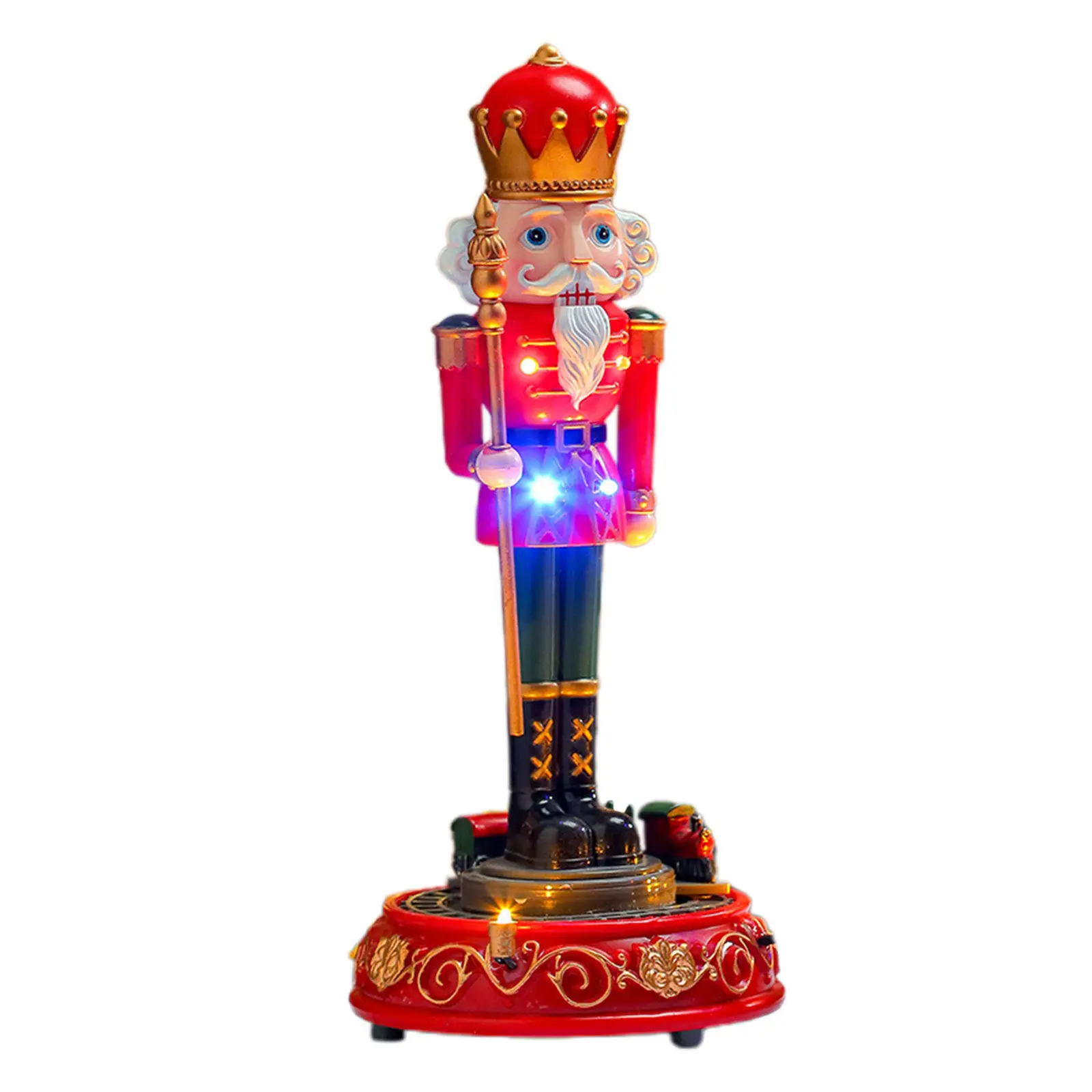 Christmas Nutcracker Soldier Music Box Lighted Rotating Design Traditional Wind Up Musical Ornament Festive Tabletop Holiday