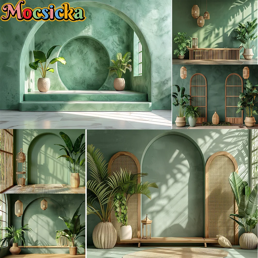 Mocsicka Photography Background Spring Arch Green Leaf Screen Decoration Backdrop Pregnant Women Newborn Portrait Photo Banner
