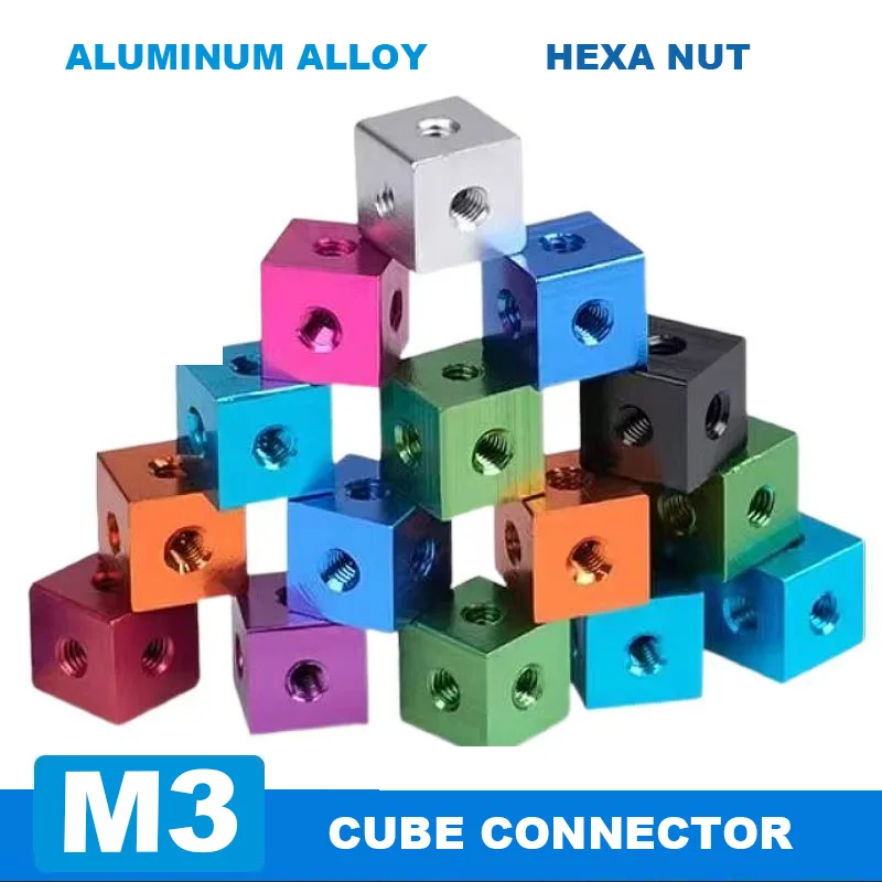 1-10Pcs Aluminum Alloy M3 Hexa Nut 10*10*10mm 10*10*6mm Square Cube Connector Fixing Bracket 6-Way Square Spacer Standoff Tee