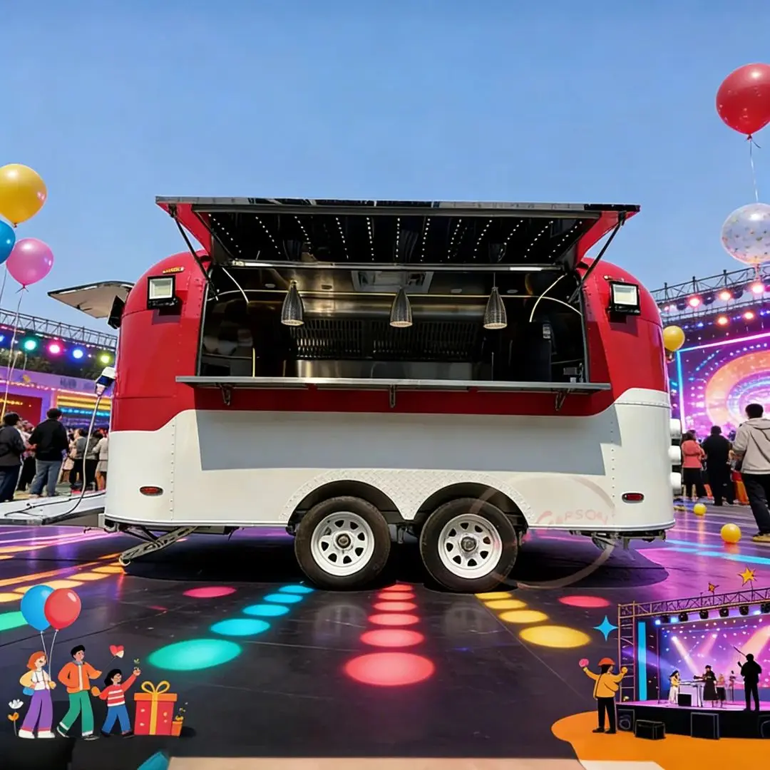 Red & White Mobile Food Trailer Fully Equipped Concession Food Cart with Stainless Steel Kitchen Snack Truck for Business
