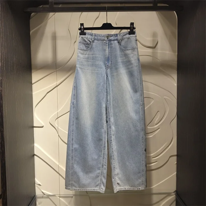 Soft Smooth Wide Leg Jeans Commute Slimming Casual Versatile Denim Pants Natural Waist Cotton Zipper Closure  Color