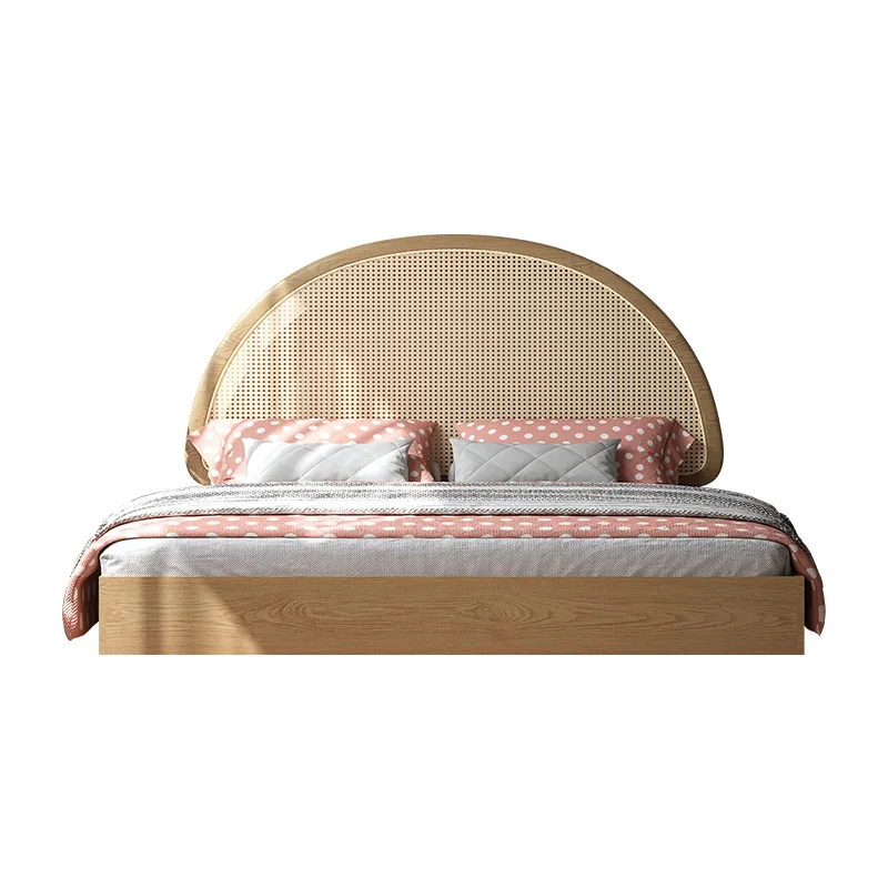 

Nordic solid wood suspended bed, modern simple bedroom with lamp double, Japanese-style homestay wabi-sandy wind half mo