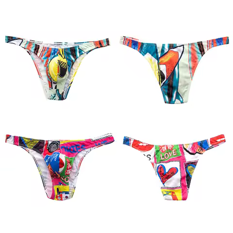 Men's Graffiti Print Mini Briefs Panties Colorful Breathable Bulge Pouch Jockstraps Youth Funny Seamless Underwear Fashion