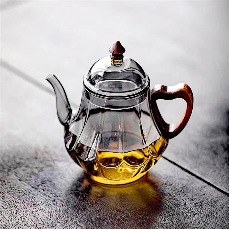 Chinese Imitation Song Heat-resistant Glass Teapot With Heart Woden Handle Brewing Green Tea Small Tea Pot Kung Fu Tea Set