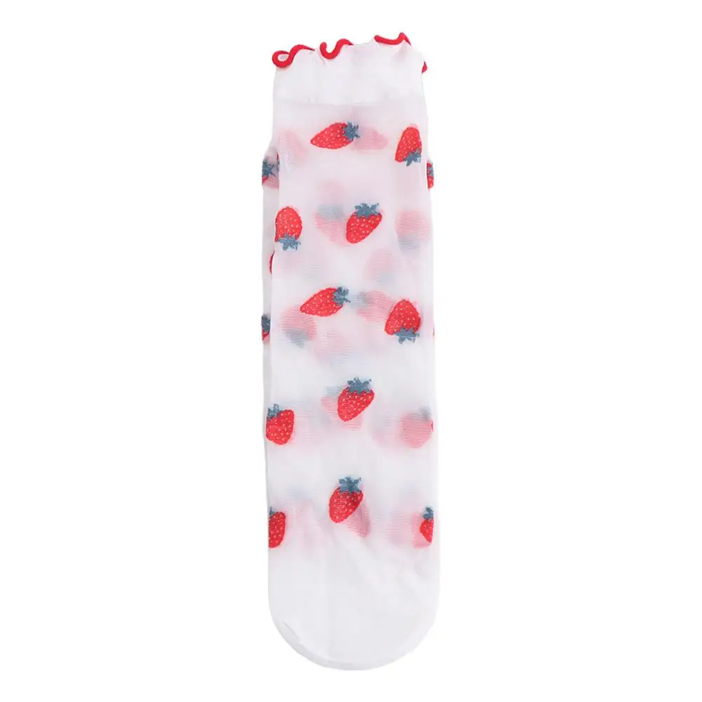 

Peach Strawberry Glass Silk Ruffle Socks Avocado Ultra Thin Transparent Flower Ruffle Socks Hosiery Korean