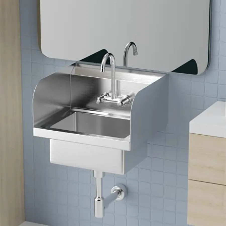 

Bonnlo Upgraded Commercial Hand Wash Stainless Steel Prep/Bar Sink with Side Splash Guard - Wall Mount Utility Sink Hand Washin