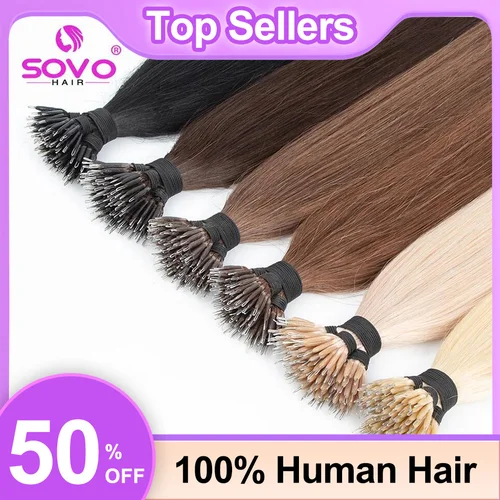 Imagen 1 del producto 100 hebras Nano anillos Micro enlaces extensiones de cabello humano Rubio Natural Micro cuentas bucle Pre unido Remy cabello liso europeo
