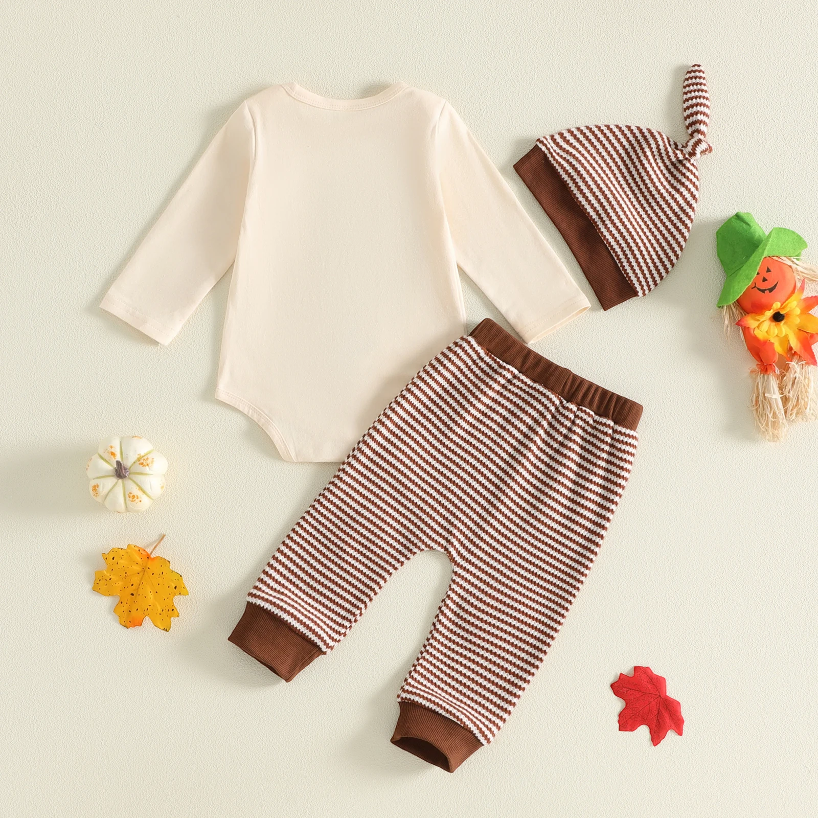 Baby Boy My First Thanksgiving Outfit Letter Embroidery Long Sleeve Romper Pants Hat Baby Autumn Clothes Set